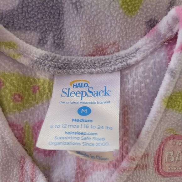 Halo SleepSack Wearable Blanket Medium Fleece 6-12 Months White w/ pink & green - Picture 3 of 4